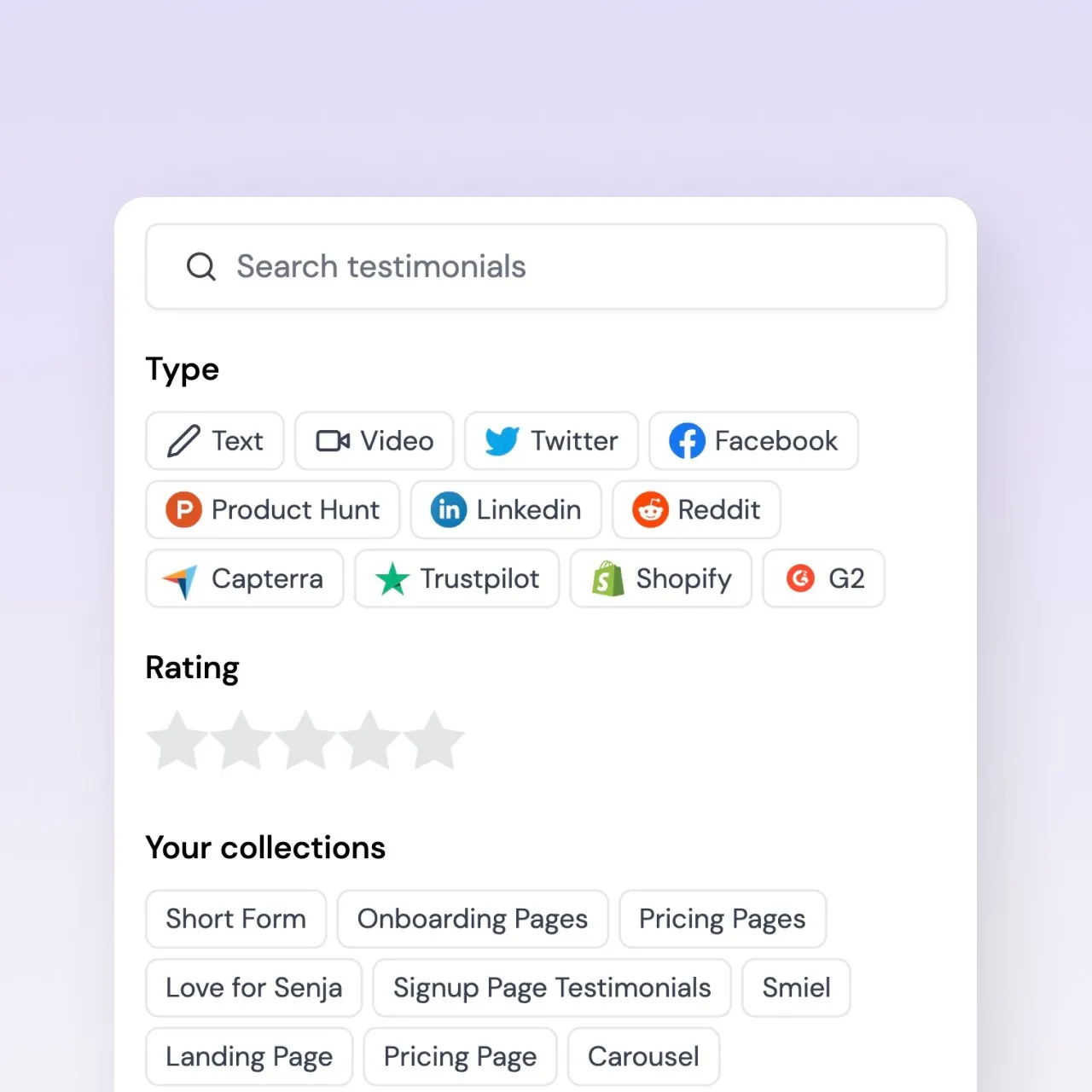 Searching and filtering testimonials in Senja