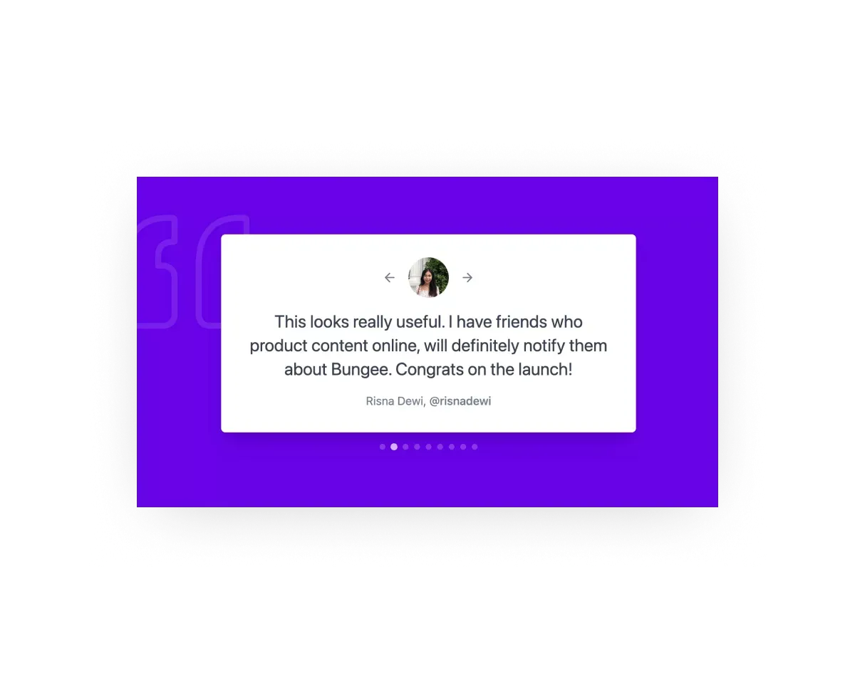 A simple carousel of testimonials with a bold background