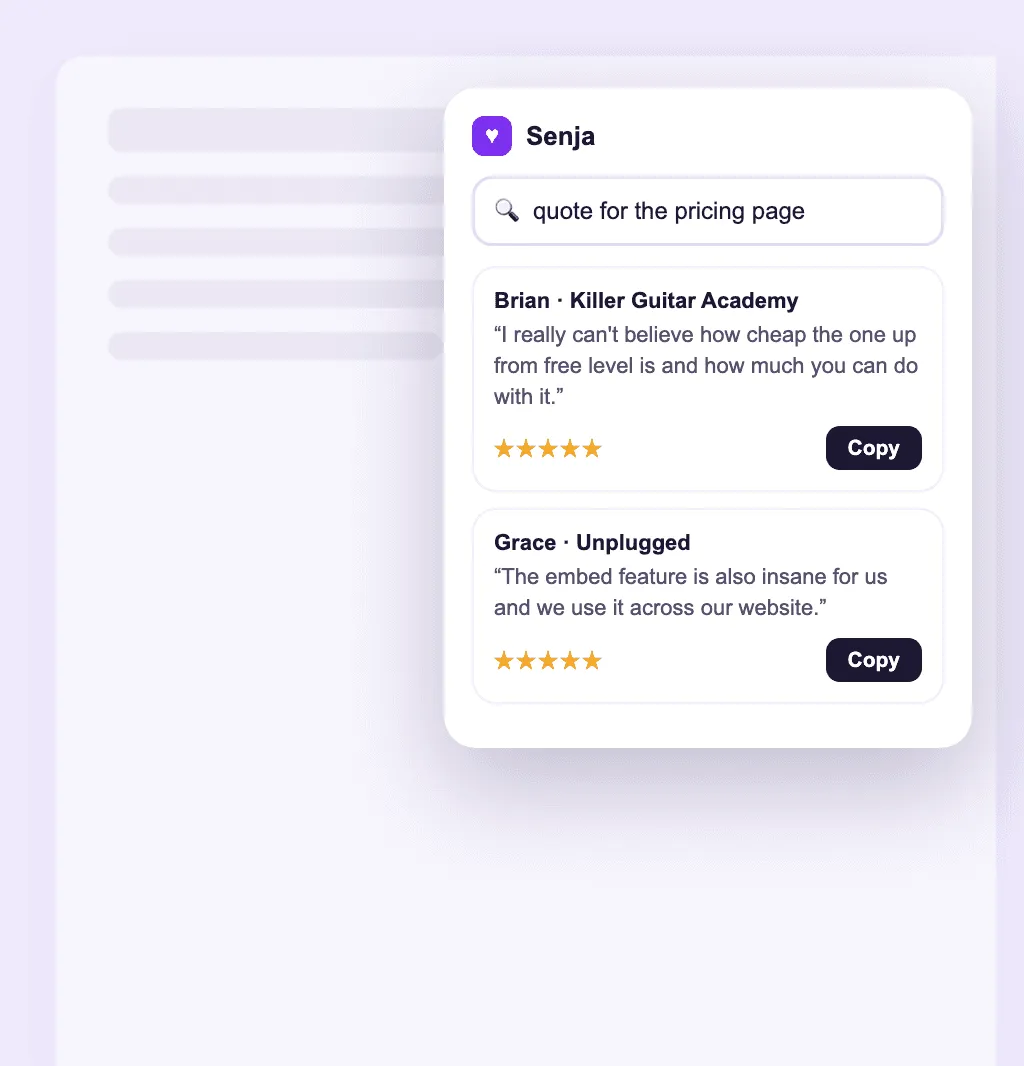 Searching the Senja testimonial library from the Chrome extension