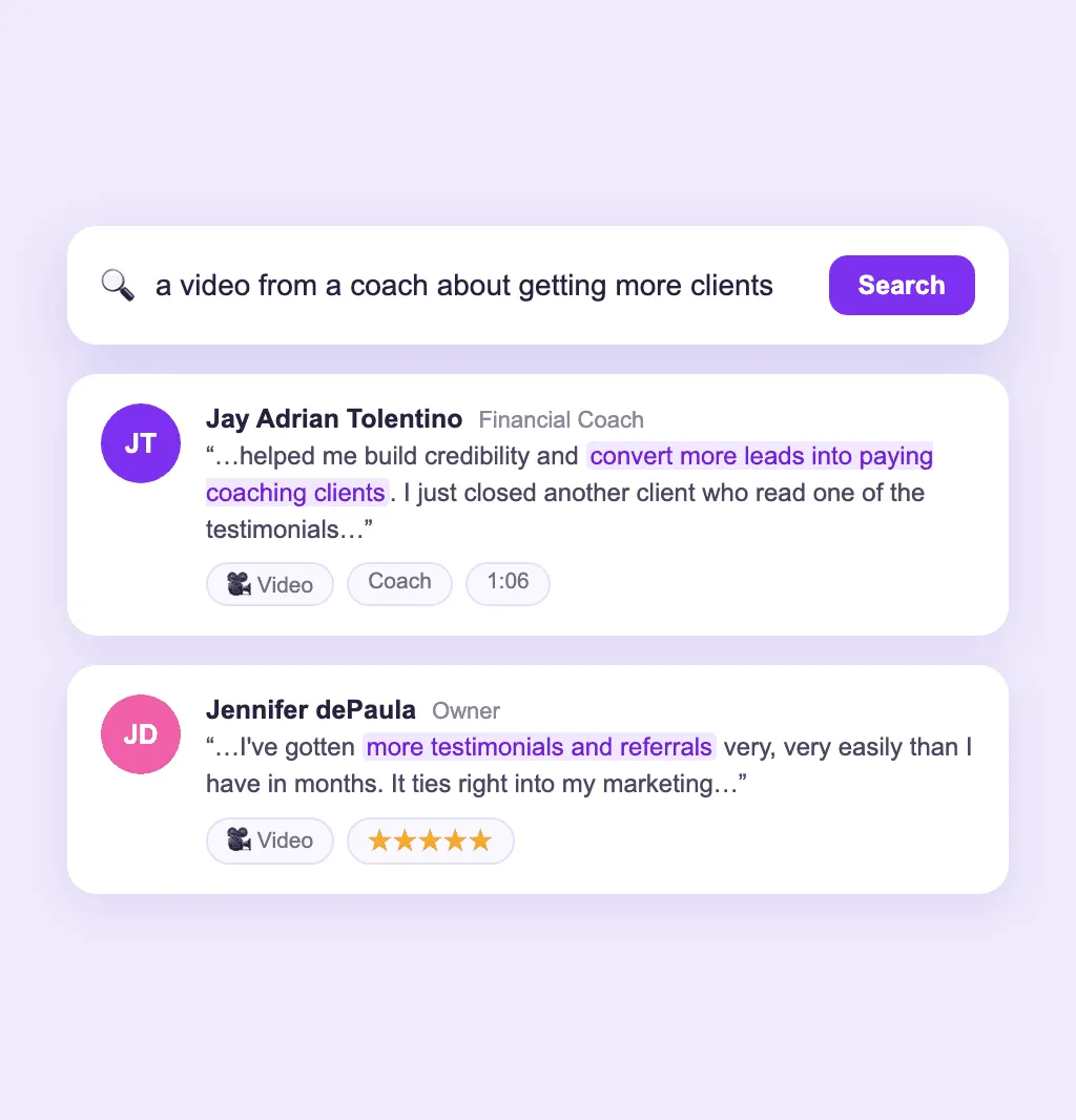 Describing a testimonial in plain English and Senja finding it