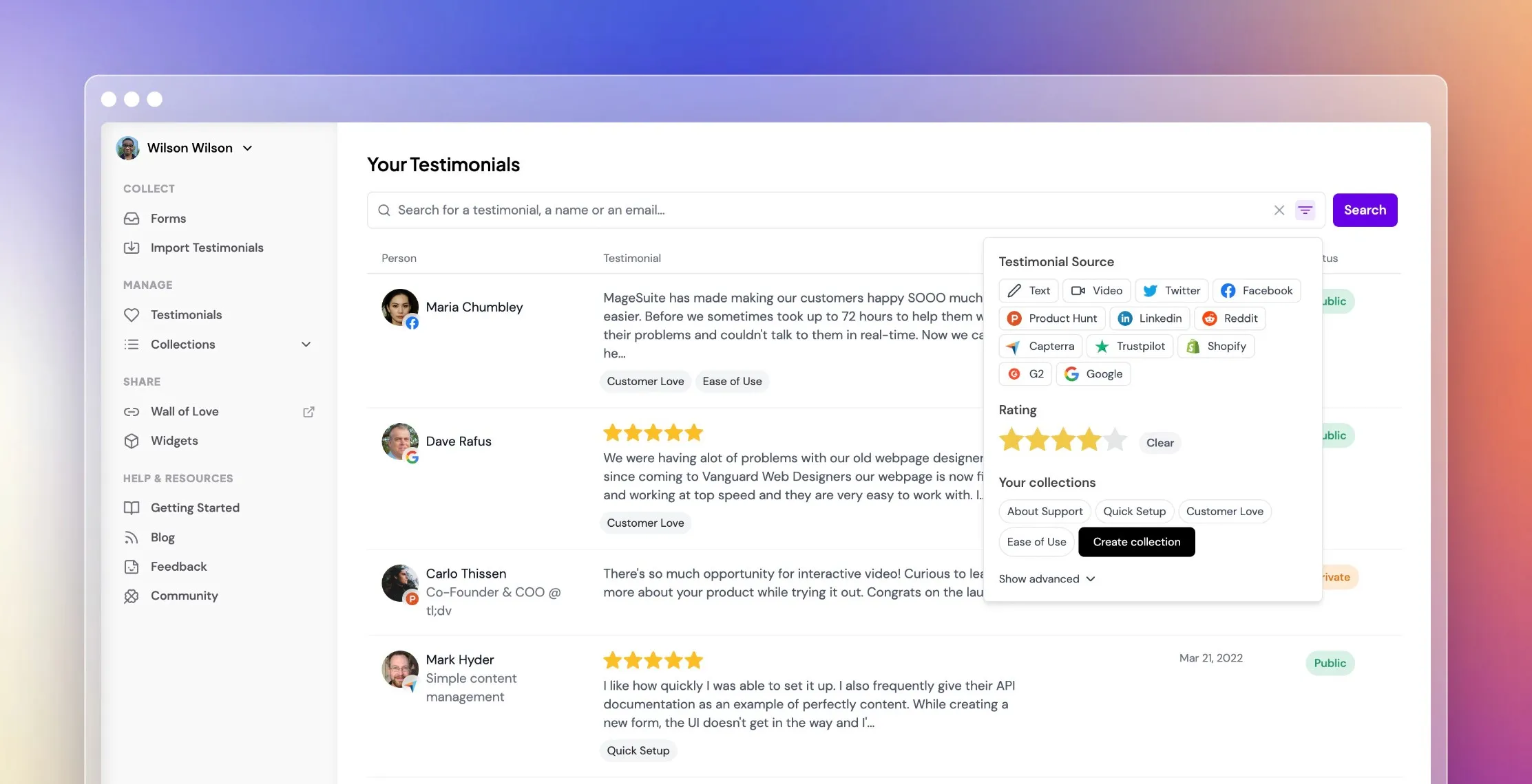 Natural language testimonial search in Senja
