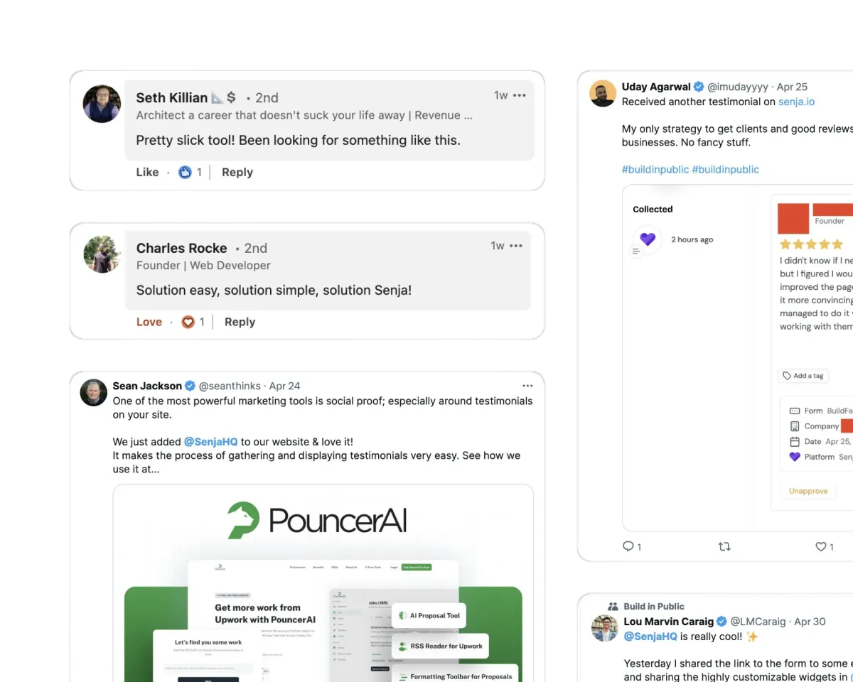 Grid Wall of Love of testimonial screenshots