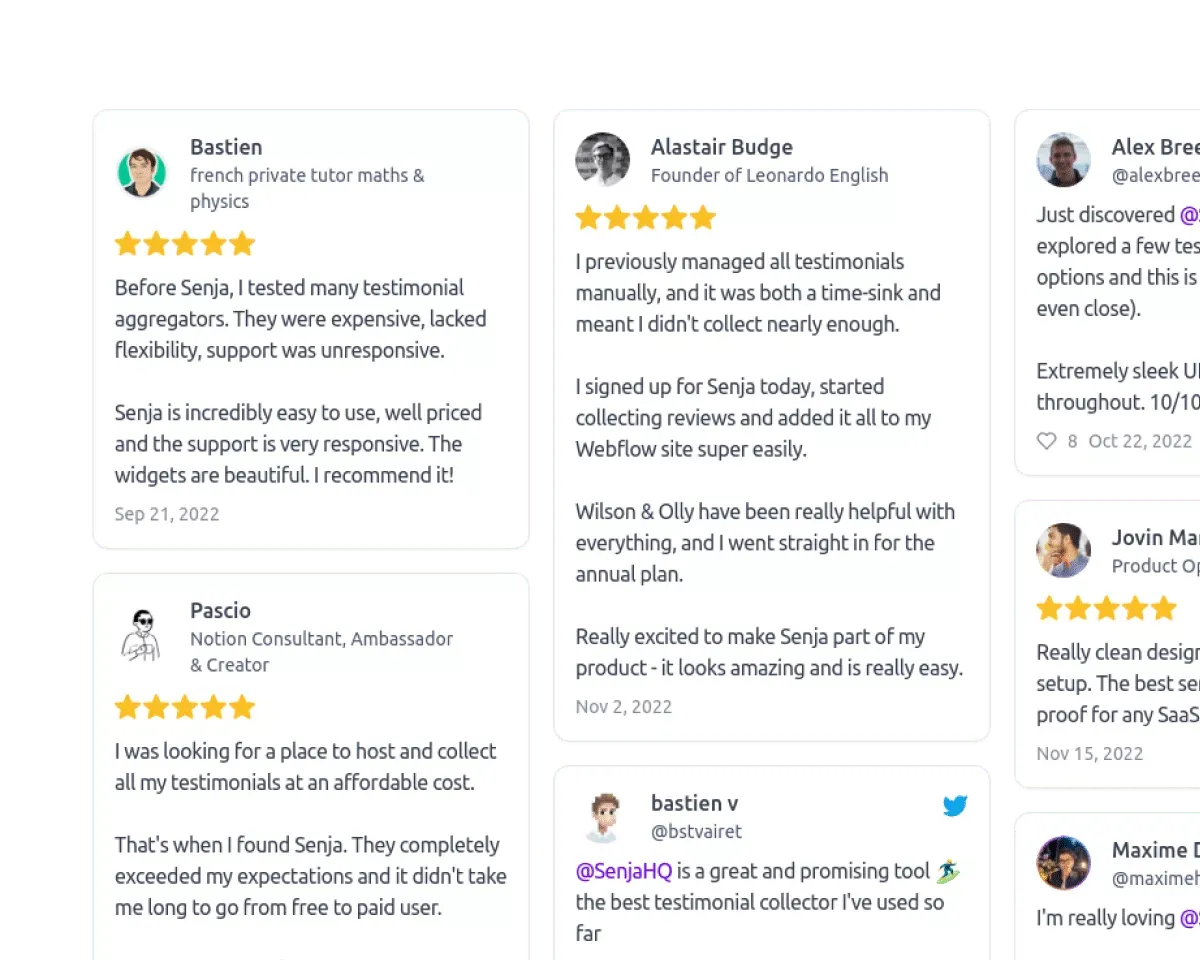 Grid wall of love of testimonials